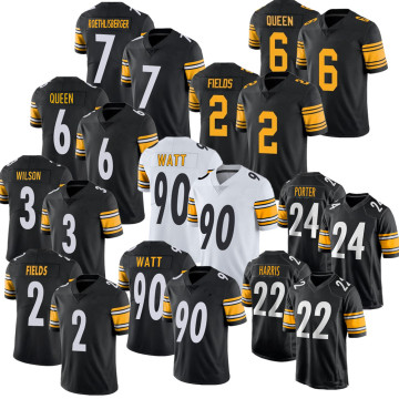 Mens Pittsburgh Football Jerseys: T.J. Watt #90, Justin Fields #14, George Pickens #8, Pickett Stitched Limited Football Shirts Black