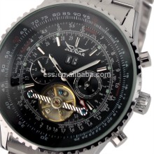 Jargar Men Gent Black Tourbillon Date Aviator Mechanical Watch