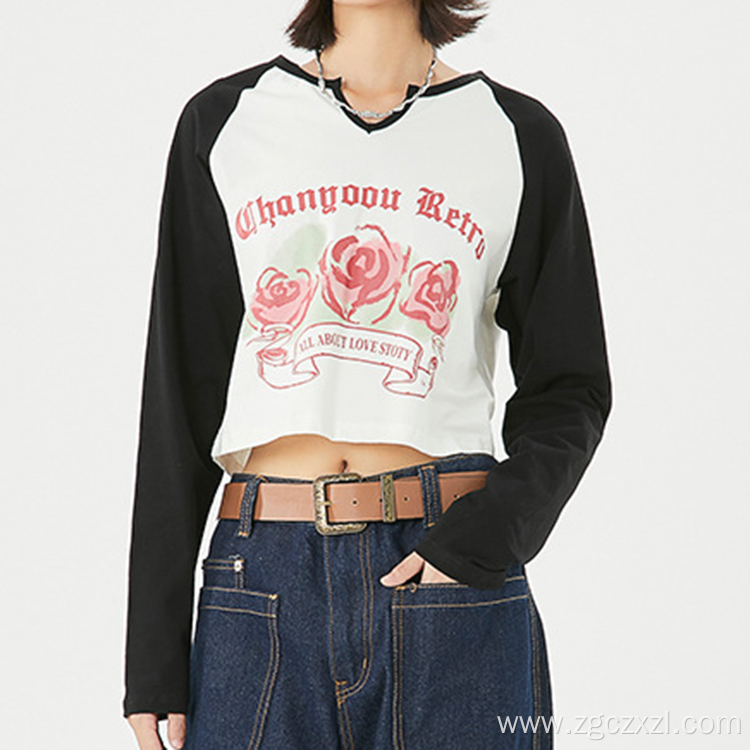 Women's autumn fashion alphabet floral long sleeve top