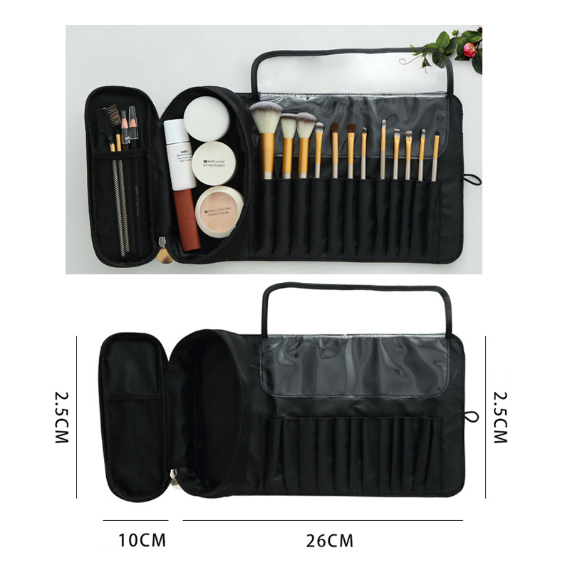 2022 Rolling Case Pouch Holder Pockets Black Cosmetic Beauty Bag Custom Folding Cheap Travel Men Roll Up Makeup Brush Bag Kit
