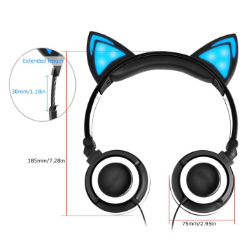 Auriculares plegables con orejas de gato y orejas LED