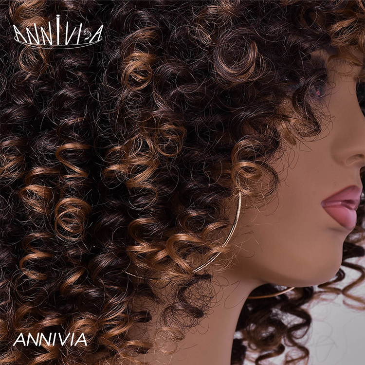 Supplier Afro Curly Wigs omber brown color  Heat Resistant Fiber for black women synthetic wig kinky curly short wigs