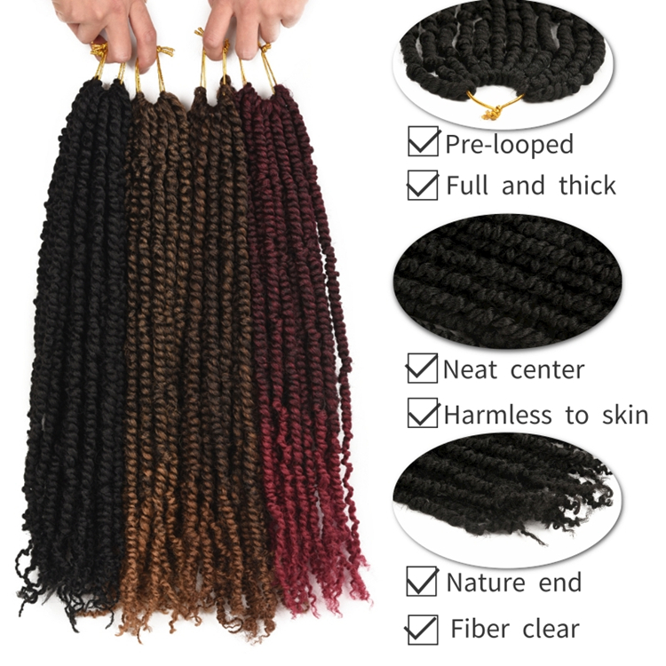 Wholesale cheap 18" pre  passion twist kenya crochet braiding kinky extension water wave hair pre twisted passion twist