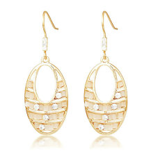 Egg-shaped gold drop earring with CZ diamond