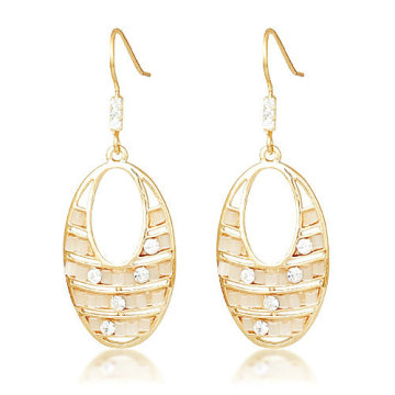 Egg-shaped gold drop earring with CZ diamond