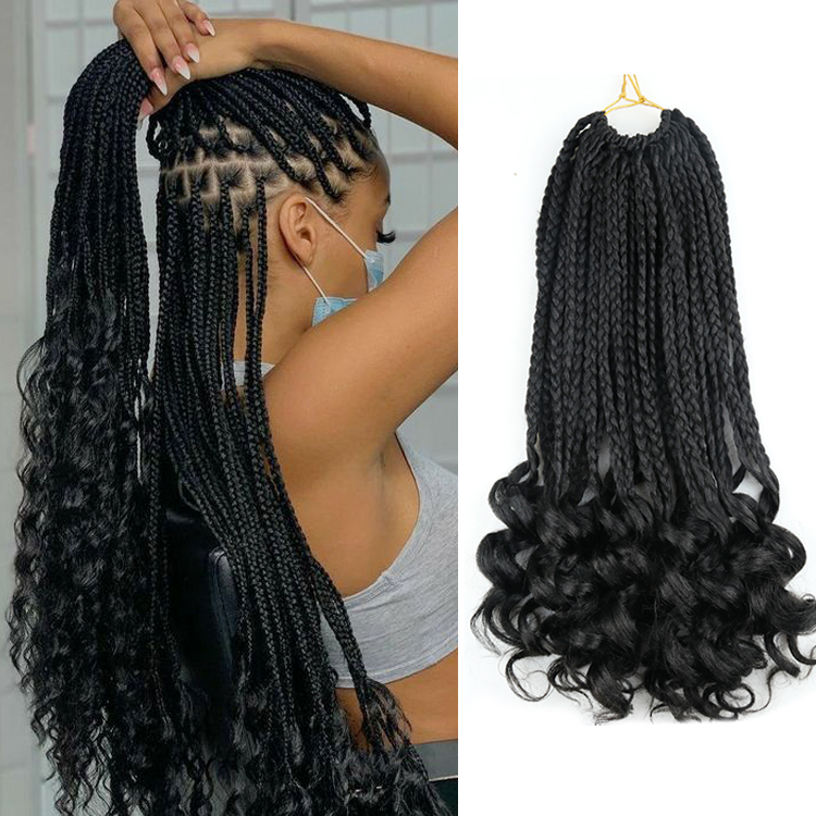 Juliana 14 18 24 Inch Premium Fibers Synthetic Pre Braided Goddess Box Braids Crochet Hair With Curly End