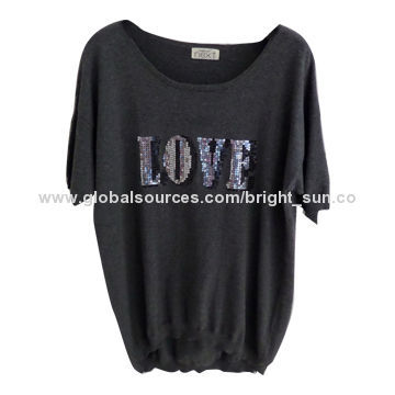Children's short-sleeve sweater with sequins word