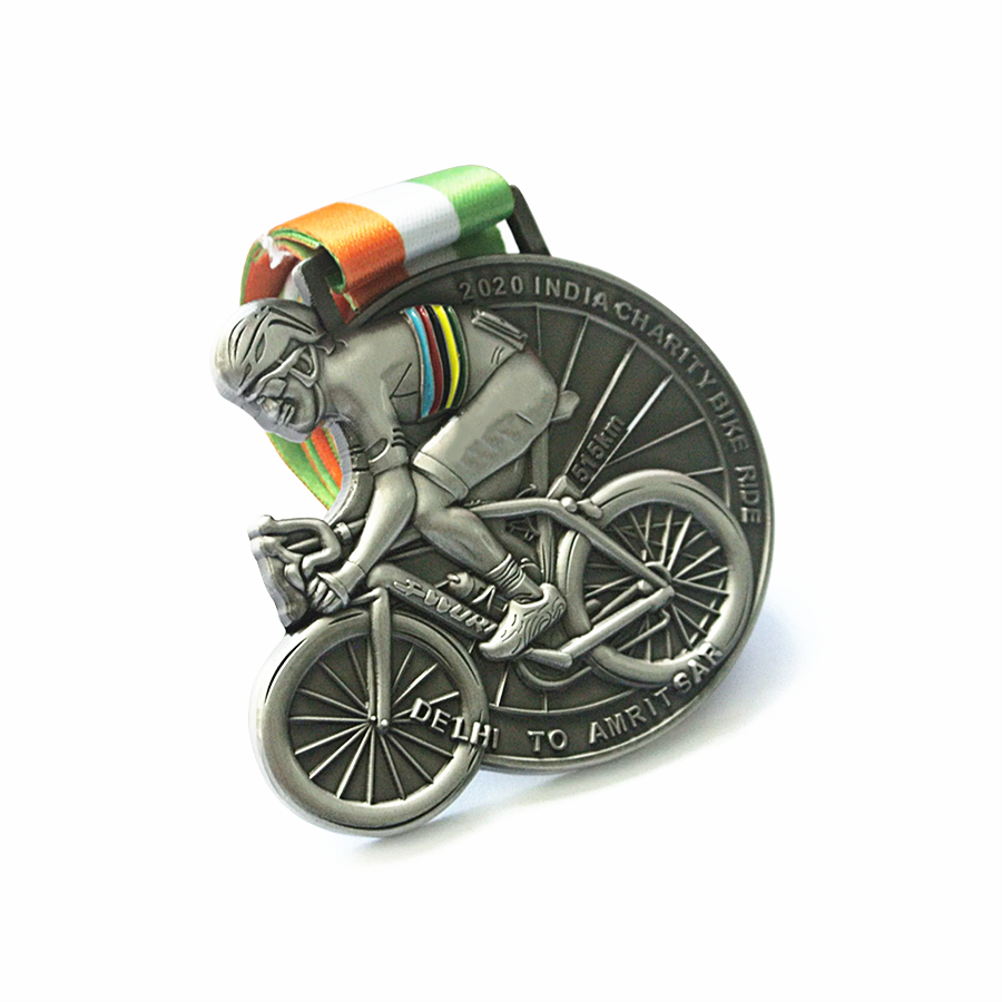 Medalha personalizada de bicicleta de caridade em forma 3D