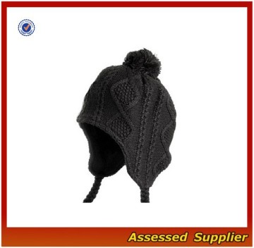 XJ0772/Cable knit hat with earflaps / Knit hat with ball top / knit hat with pigtails