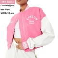 Ladies Pink Short Baseball Jacket Wholesale