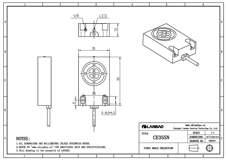 Lanbao rectangular plastic non-flush capacitive proximity sensor switch PNP NO(CE35SN15DPO)