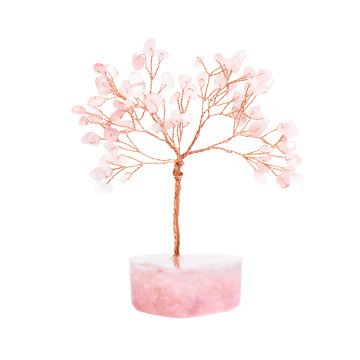 Raw Rose Quartz Copper Tree Resin Heart Base Ornament( Approx-56X120MM)