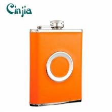 Multifuncional laranja couro cobrir frasco hip com um copo portátil