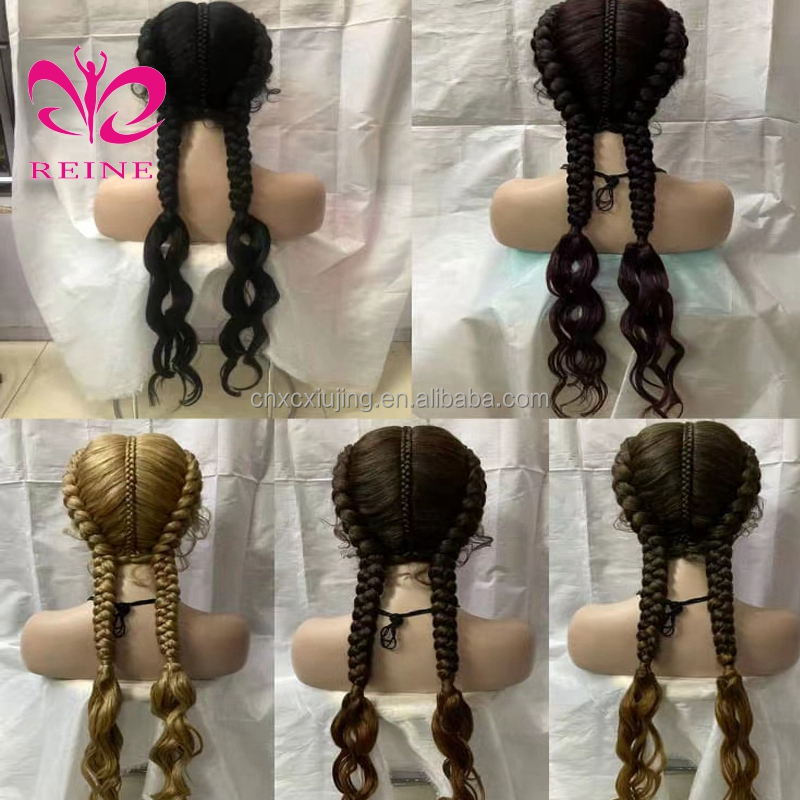 Reine Free Shipping Long Box Braided Lace Wigs Synthetic Hair Lace Front Wigs Heat Resistant Braided Wigs For Black Women
