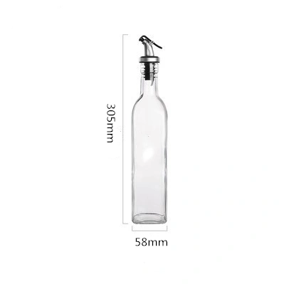 500ml Square Glass Olive Oil and Vinegar Dispenser Cruet Bottle for Sauce with Spout Leak Proof Caps