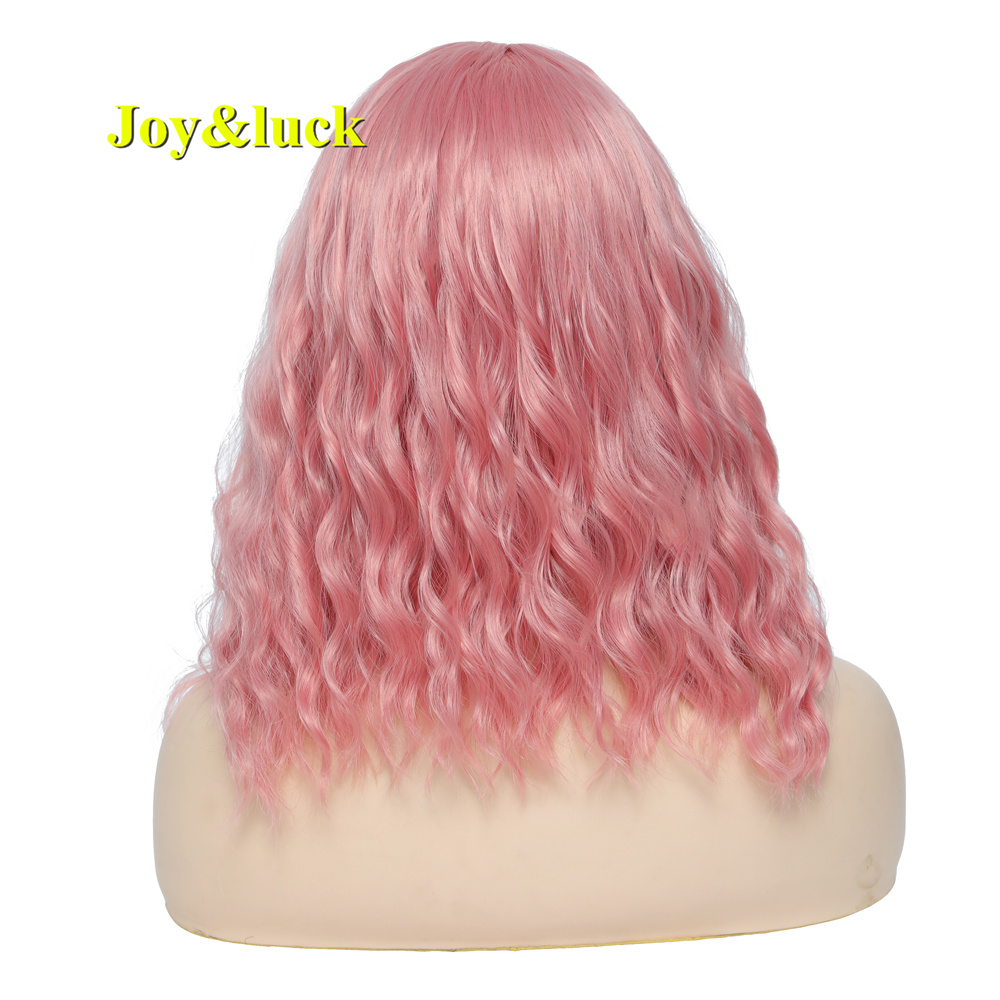 Pink Color Wholesale Wigs for Women Ladies Hair Party Finger Wave Shoulder Length Natural Water Wave Short Synthetic Hair Wigs