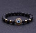 Zilveren Evil Eye Lava stone 8MM ronde kralen armband