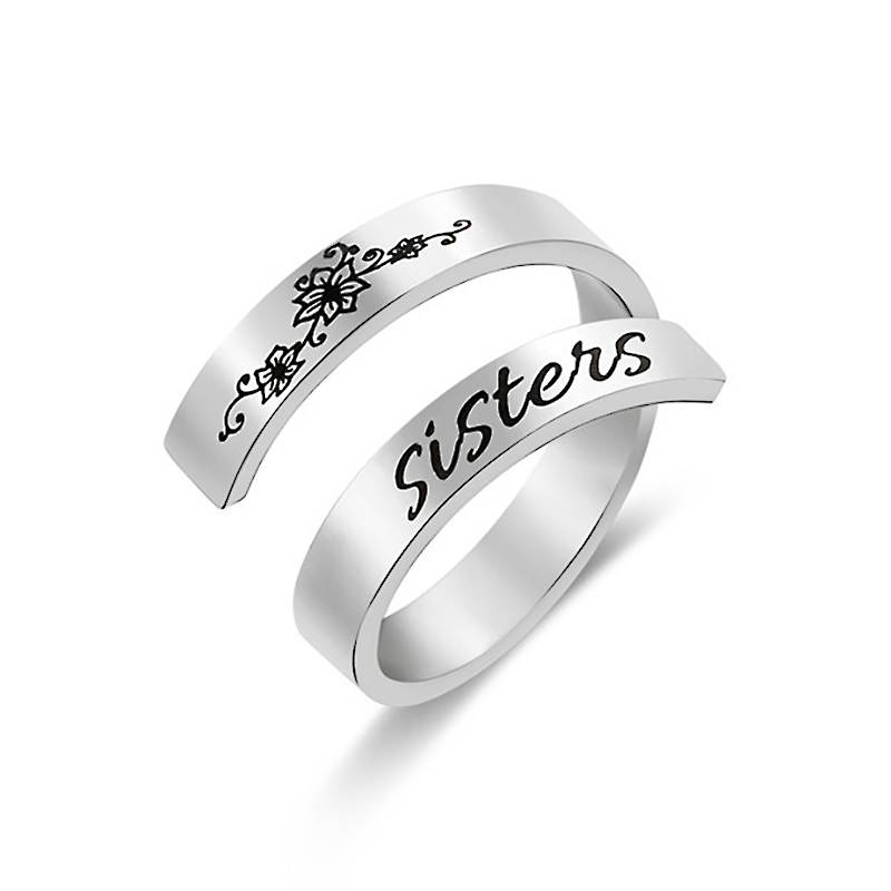 adjustable rings stainless steel SISTERS with flowers engraved custom jewelry open men rings