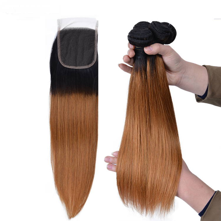 New Product Ombre 1b/30 Human Hair Extensions Raw Indian Hair Bundles With Closure