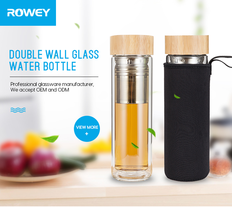 450ml Tea Infuser Borosilicate Glass Water Bottle with Bamboo Lid