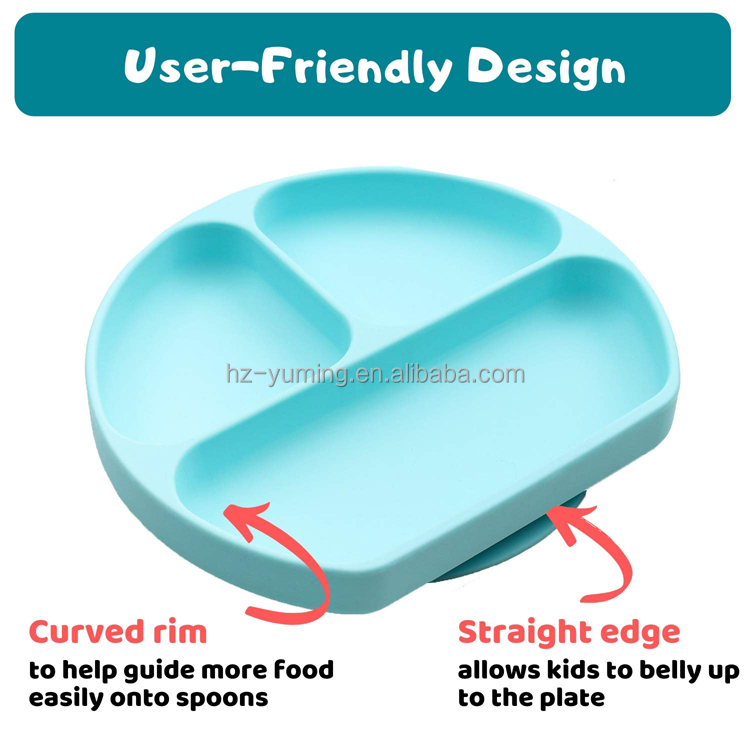 Amazon Hot BPA Free Kids Toddler Divided Silicone Plate baby, Suction Baby Silicone Plate, Baby Feeding Silicone Baby Plate