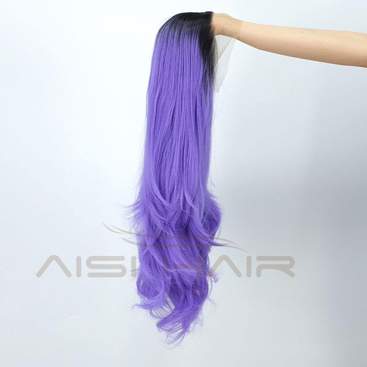 Aisi Hair New Design Party Body Wave Curly Long Wavy Ombre Purple Lace Frontal Synthetic Hair For Black Women Lace Front Wig