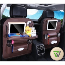 PU Leather Car Back Seat Organizer with Table Tray