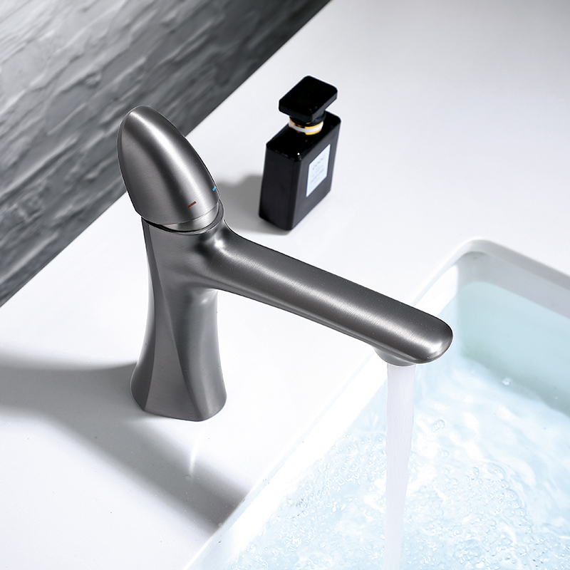 Grey single handle basin tap