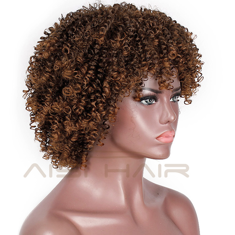 Aisi Hair Afro Kinky Curly Short Wigs Brown color Heat Resistant Synthetic Fiber Short Afro Curly Wigs for Black Women