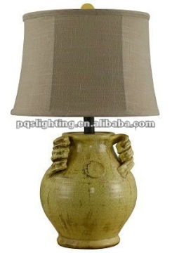 Archaic crackle yellow green ceramic table lamp