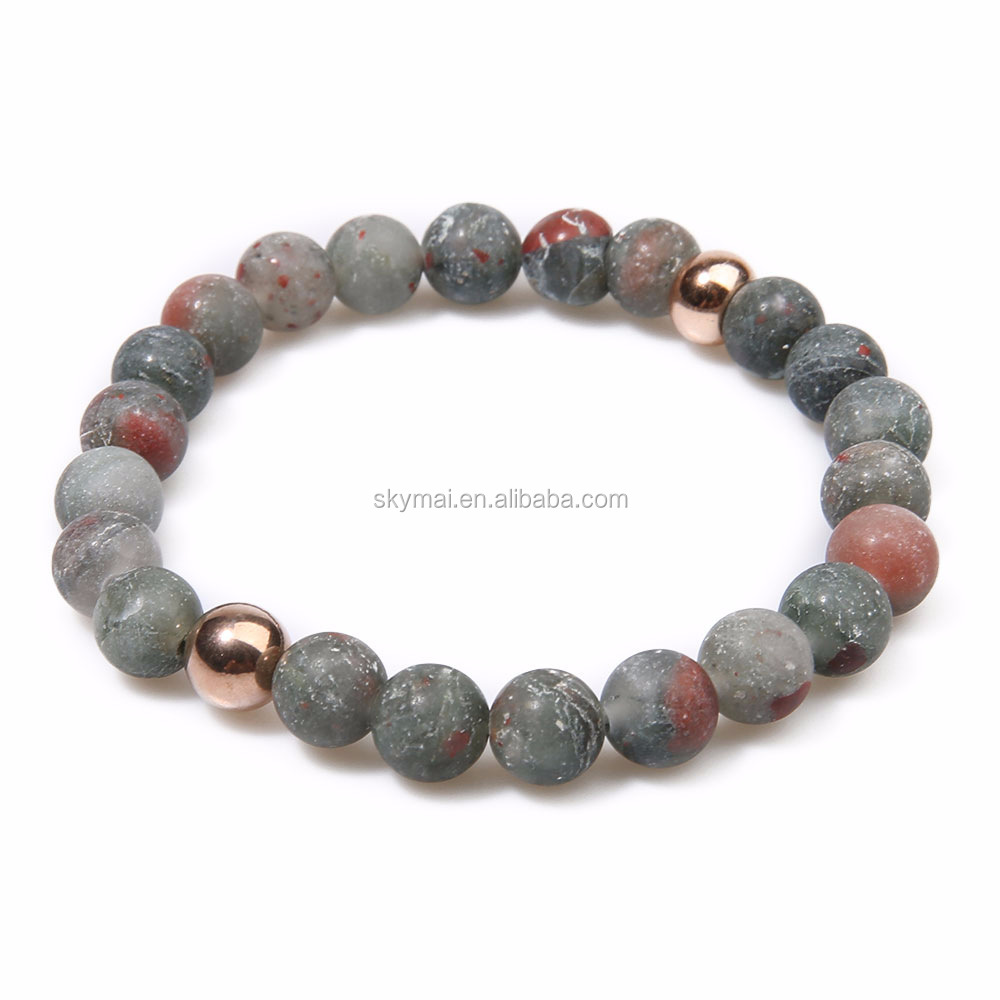 Heath yoga jewelry 8MM natural highest quality Semi-precious African blood stones steel bead strech bracelet