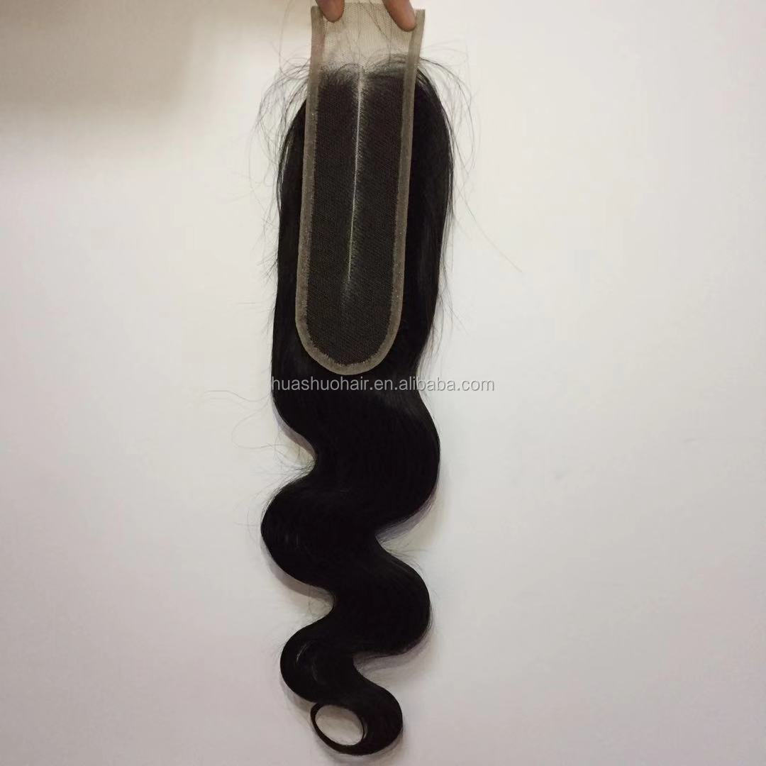 Huashuo Kim K 2x6inch Straight Human Hair 6  to 20 Inch Natural Color Middle Part Brown Swiss Lace Closure