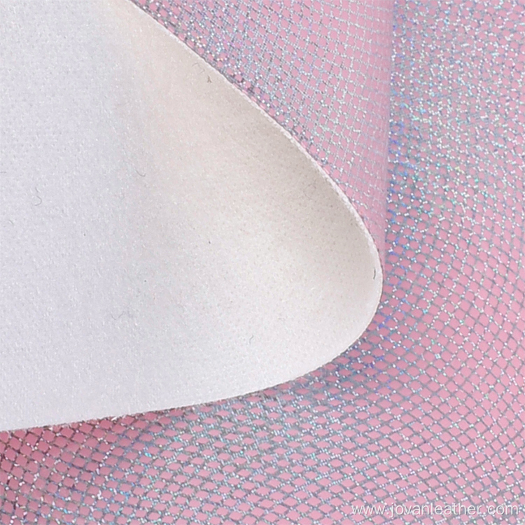 Pink Glitter Film Printing Faux Artificial Leather