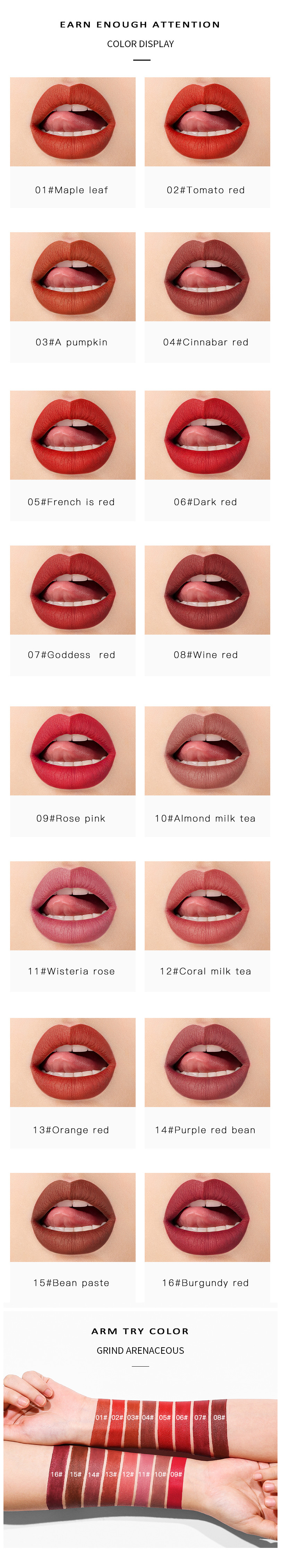 New Product Lipstick 16 Colors Long Lasting Waterproof Matte Lipstick Makeup Natural Lips