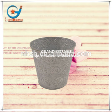 embossed grey unique metal garden flower pot