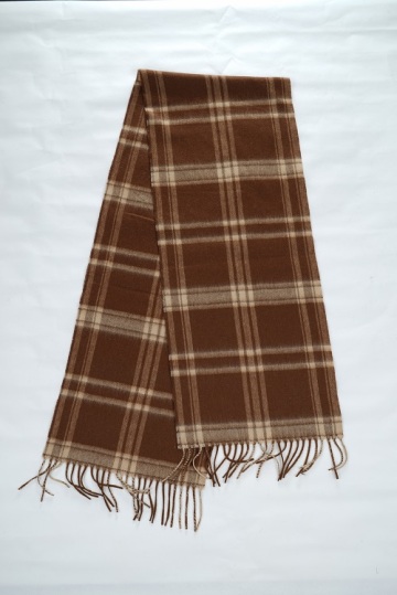 Checked fringed pure cashmere scarf