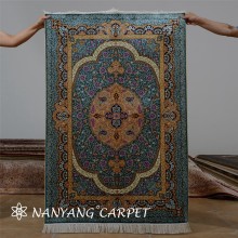 3'x4.5' Bluish Green Persian Silk Tabriz Carpet