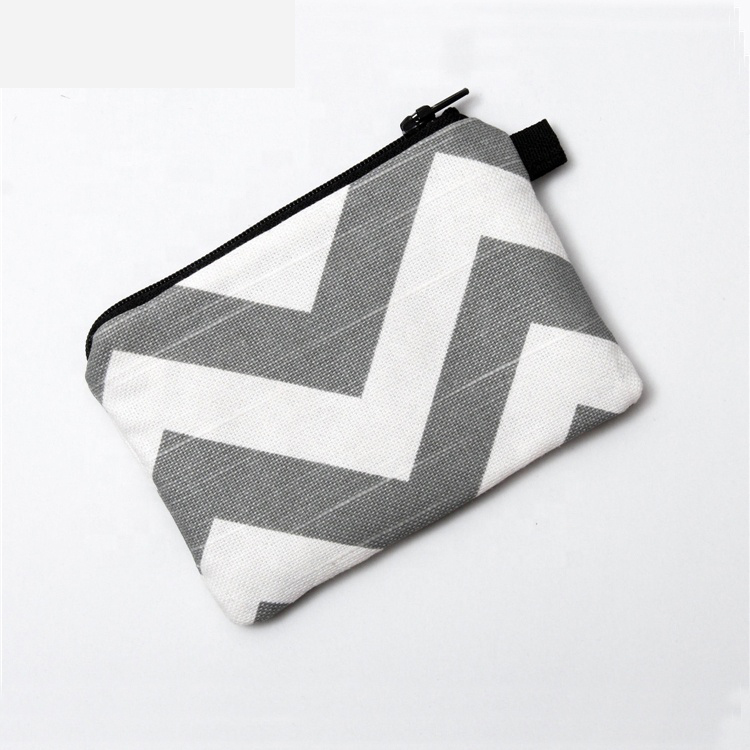 Custom Mini Zippered Cute Souvenir Gray Chevron Print Cotton Fabric Zippered Pouch Coin Purse For Kids