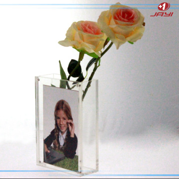 China factory wholesale rectangle acrylic lucite vase with photo frame