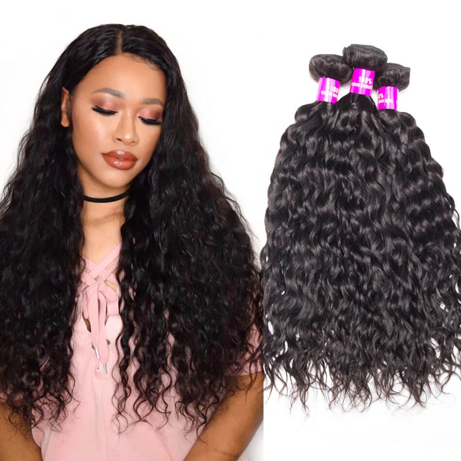 Hair bundles water wave 10A 12A hair weft vendor lace frontal deep wave wig body straight hair closure