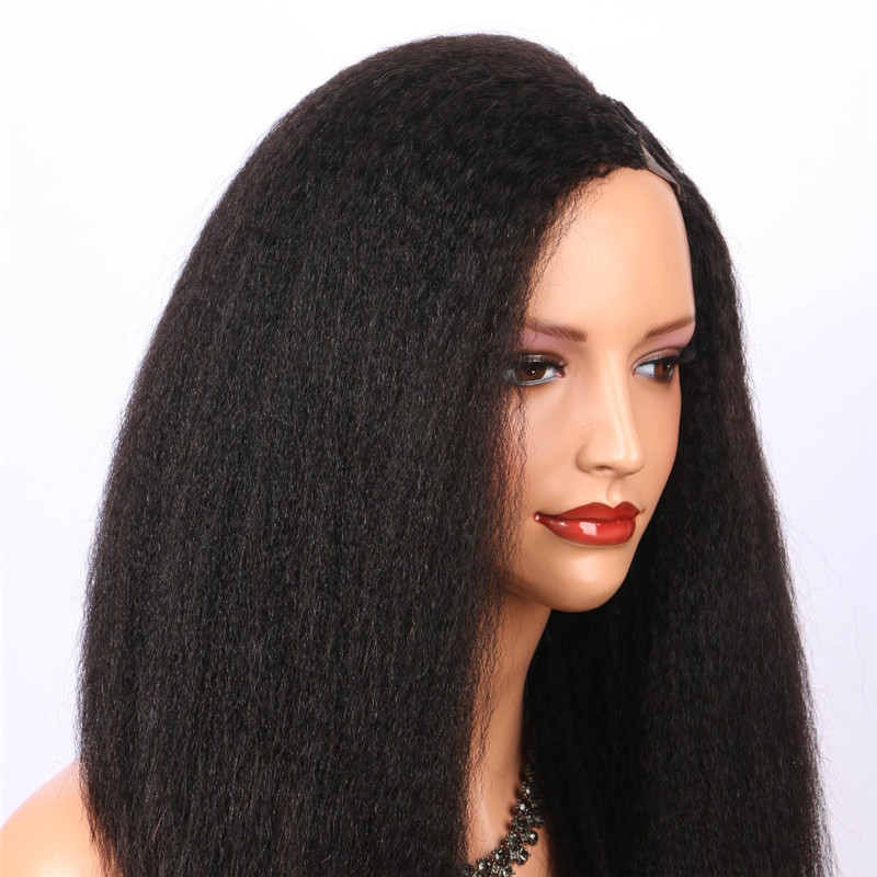 Custom Wholesale Cheap Kinky Straight Human hai U Part Wig Left Side Right Side Middle Part 130% 150% 180% 200% 250% Density