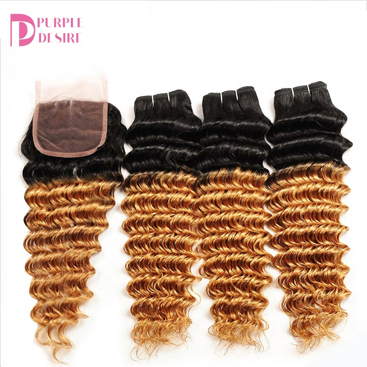 Xuchang hair factory Wholesale blonde  1b 4 27 deep wave hair bundles