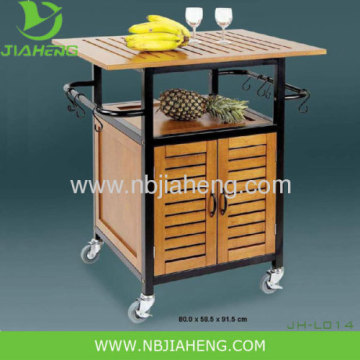 Wooden And Metal Frame Kitchen Trolley With Big Storage Cabinet 