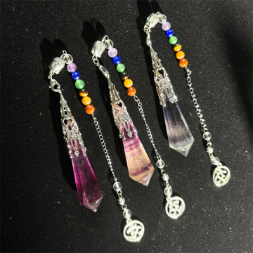 Wholesale Crystal Pendulum: Rainbow Fluorite Hexagonal Pointed - Healing, Spiritual, Dowsing, Divination for Meditation