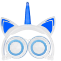 Fones de ouvido dobráveis ​​ajustáveis ​​com LED de orelha de gato de unicórnio brilhante
