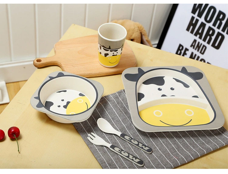 Hotsale Cow Children Bamboo Fiber Dinnerware Sets