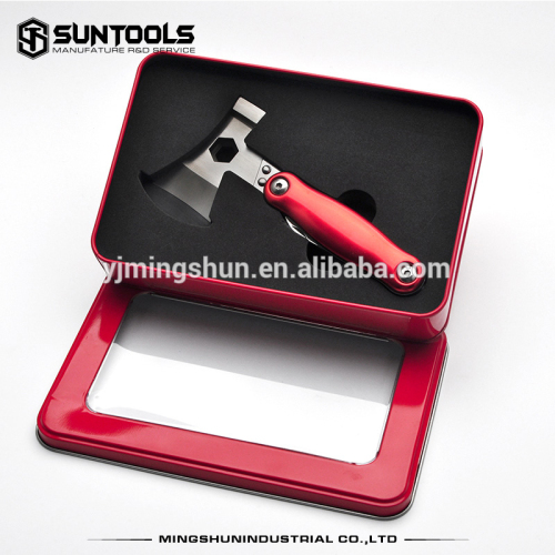 High-end gifts in tin box packing multi tools 10 in 1 with axe and hammer