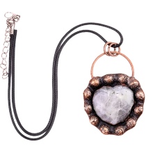 Labradorite Love Heart Retro Red Copper Pendant Necklace 45CM Black Cord