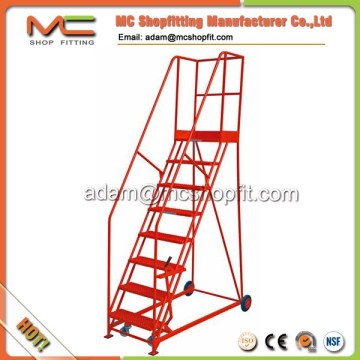 3 meter warehouse steel rolling ladder, rolling step ladder
