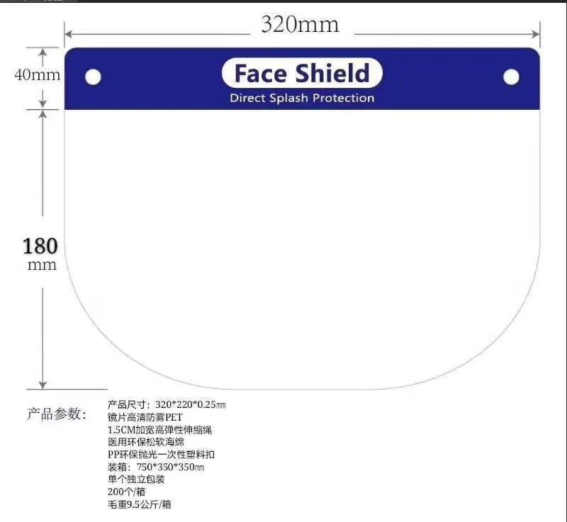 Big Face Mask Full Face Shield with Sponge Anti Fog Plastic Protection Isolation Cheap Isolation Safety Disposable